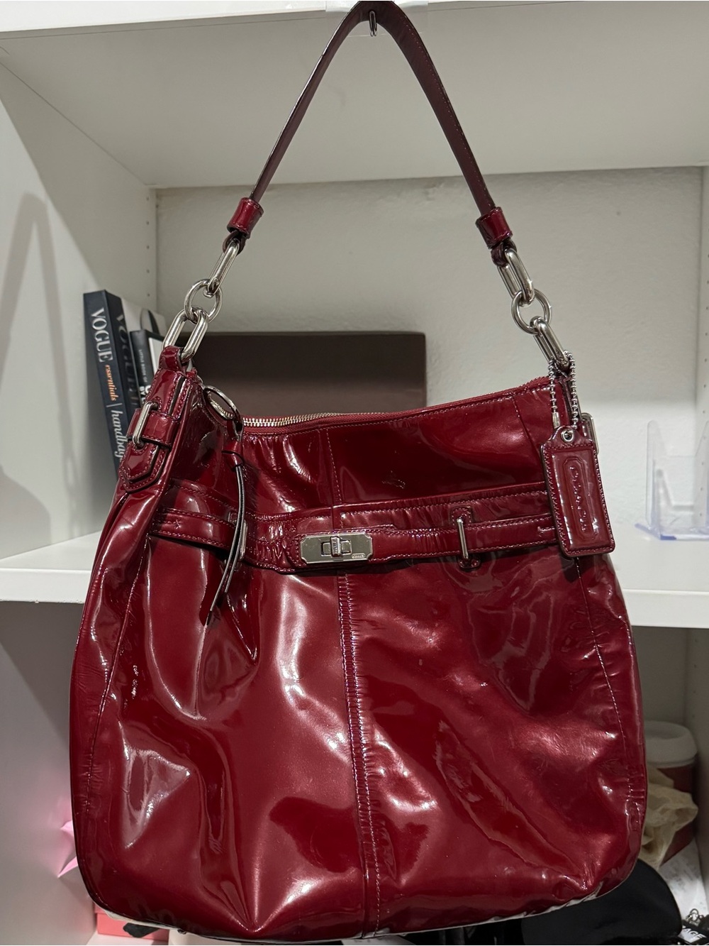 Coach Patent Leather Shoulder Bag in Deep Wine Red